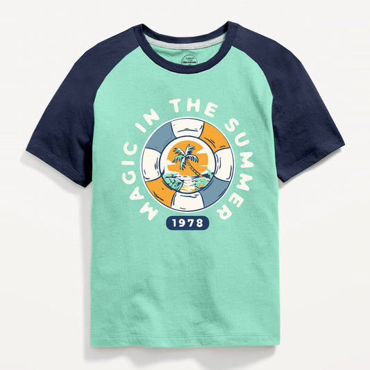Navy & Aqua Raglan T-Shirt