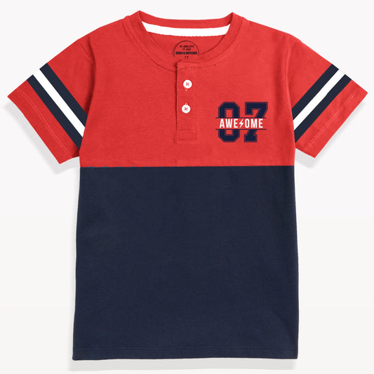 Red & Blue Striped Henley T-Shirt