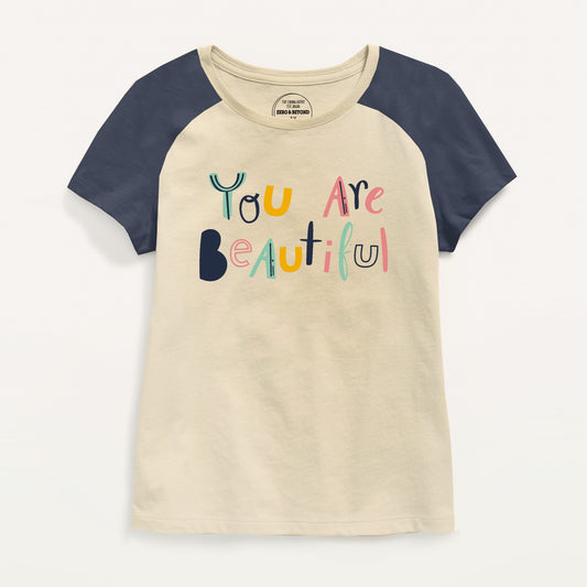 Beige YOU ARE BEAUTIFUL Raglan T-Shirt