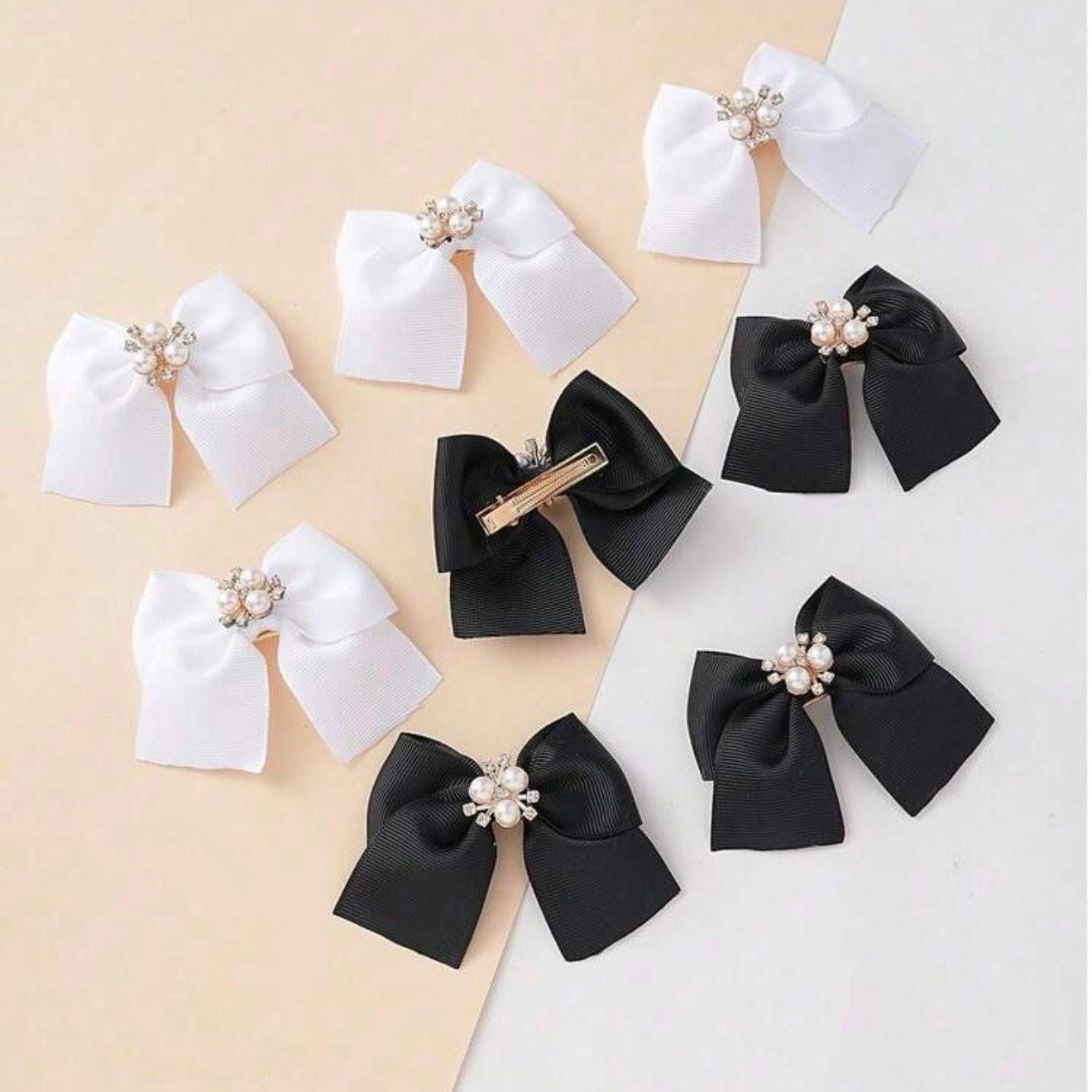 Rhinestone pearl bow decor hairclip