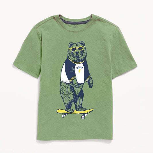 Green Skateboarding Cool Bear T-Shirt