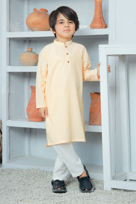 Boys Peach Cotton Kurta