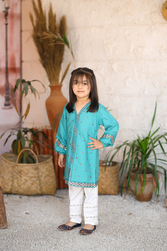 Teal Embroidered Kurti