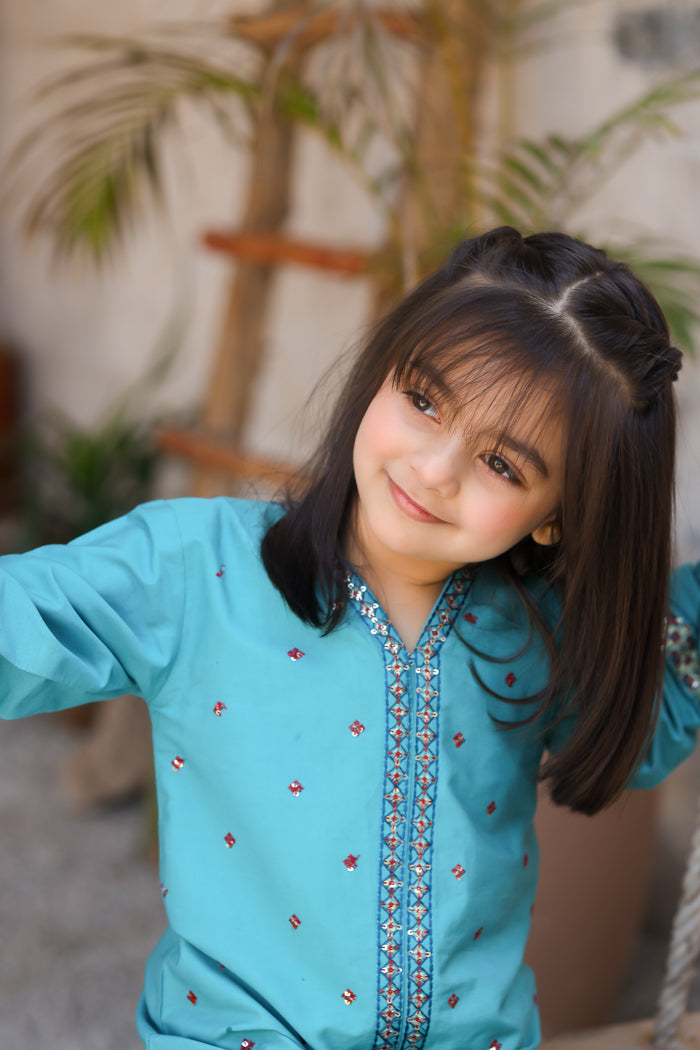 Teal Embroidered Kurti