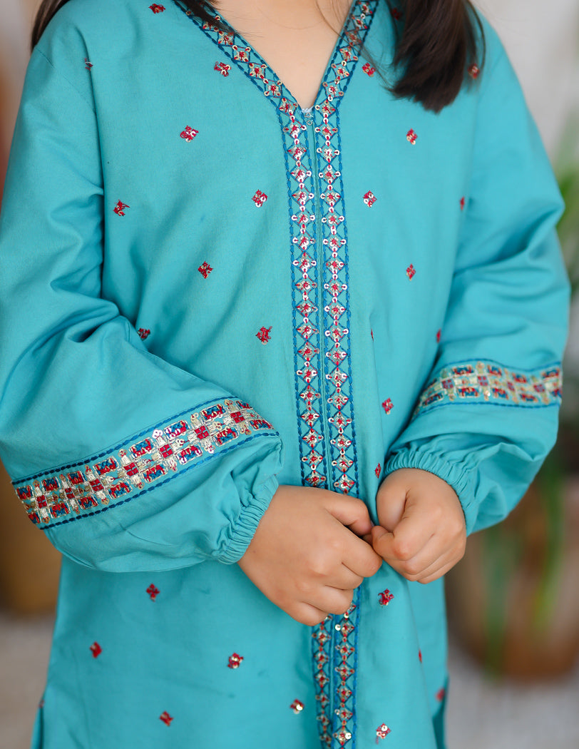 Teal Embroidered Kurti