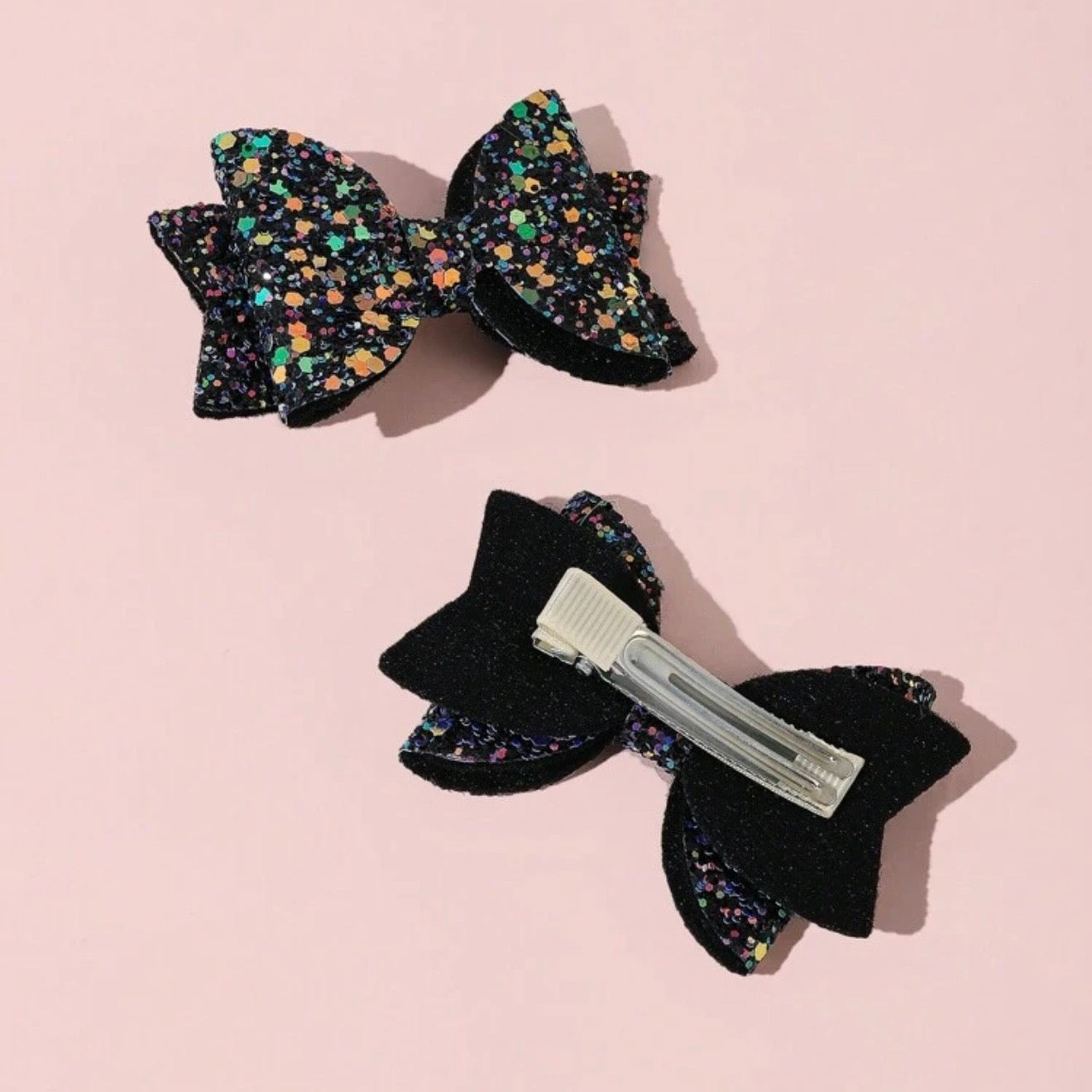 Black Glitter Shiny Bow Hairclip
