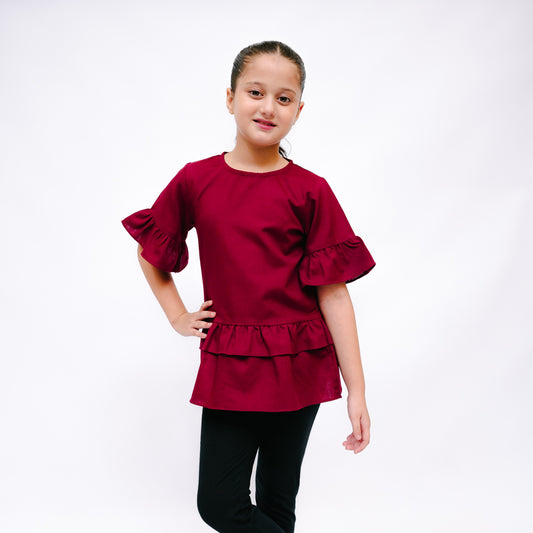 Maroon Tiered Frill Top
