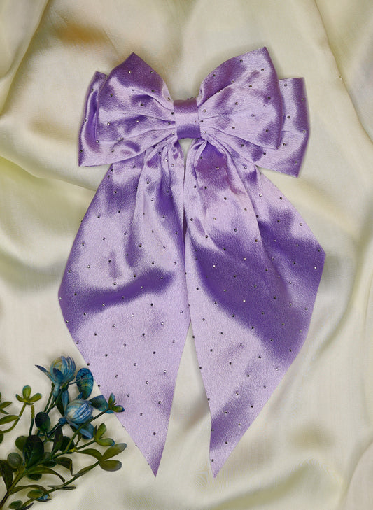 Purple Beaded premium silk long bow