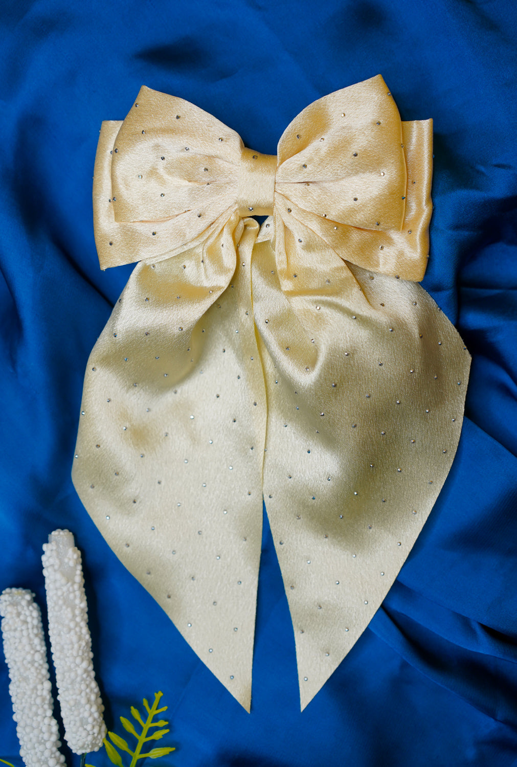 Ivory Beaded premium silk long bow