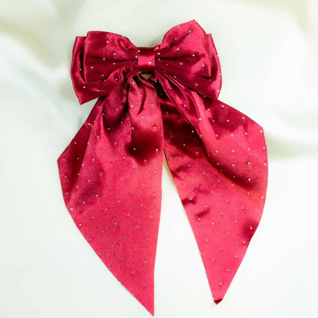 Maroon Beaded Premium silk long bow
