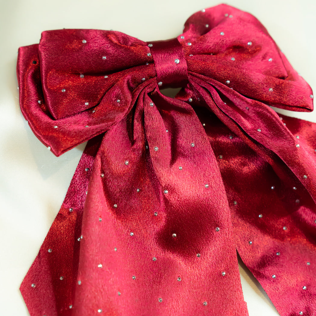 Maroon Beaded Premium silk long bow