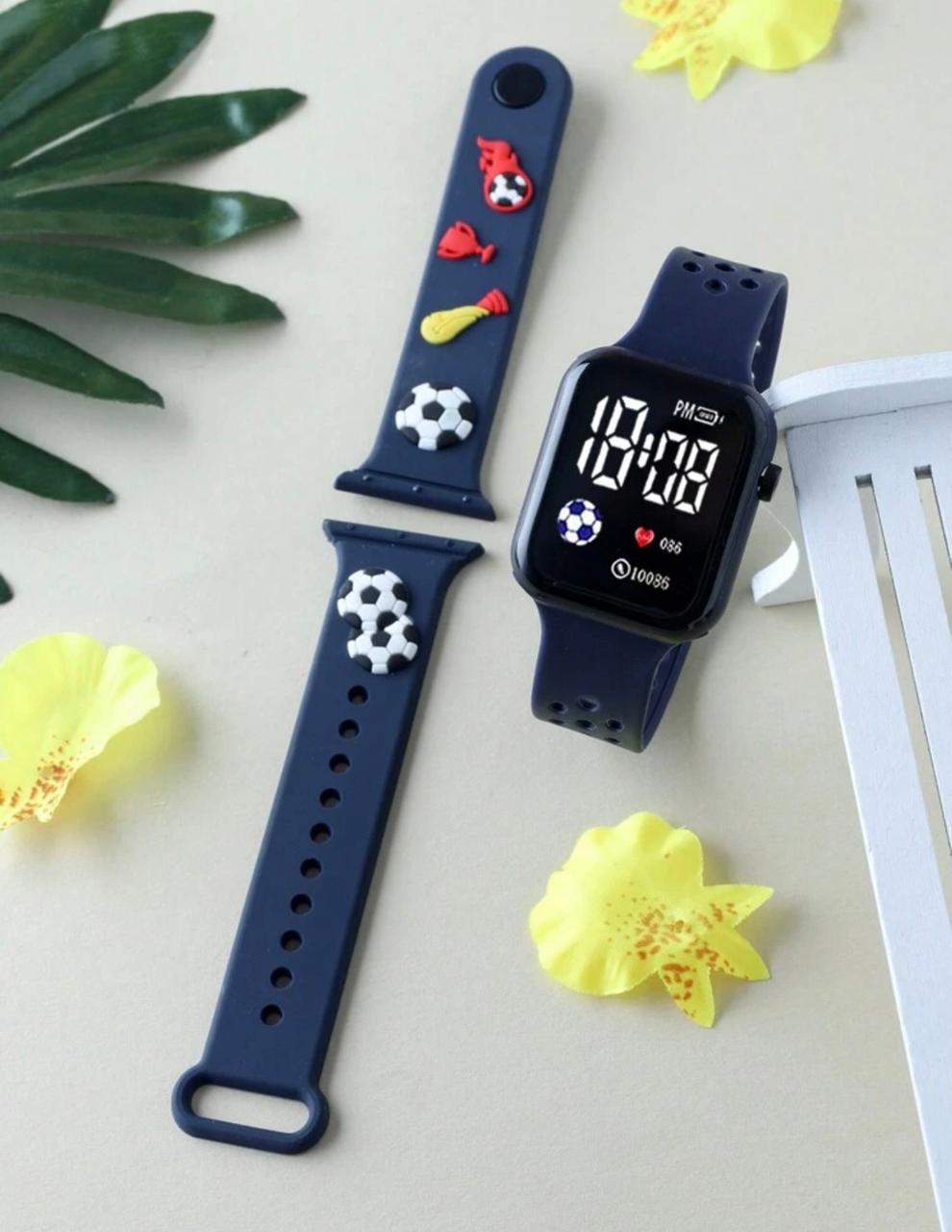 Navy Kids Smartwatch with Soccer Graphics – 50m Waterproof