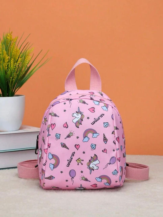 Pink multi graphic bagpack