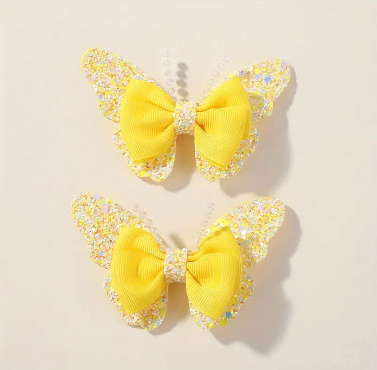 Yellow Pearl Butterfly theme Hairclips