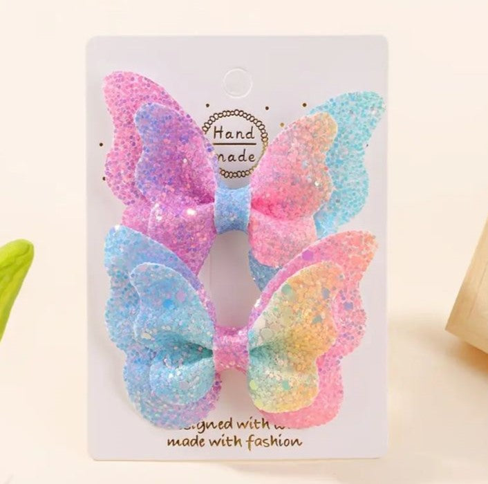 Multicolor Glitter Butterfly Hairclips