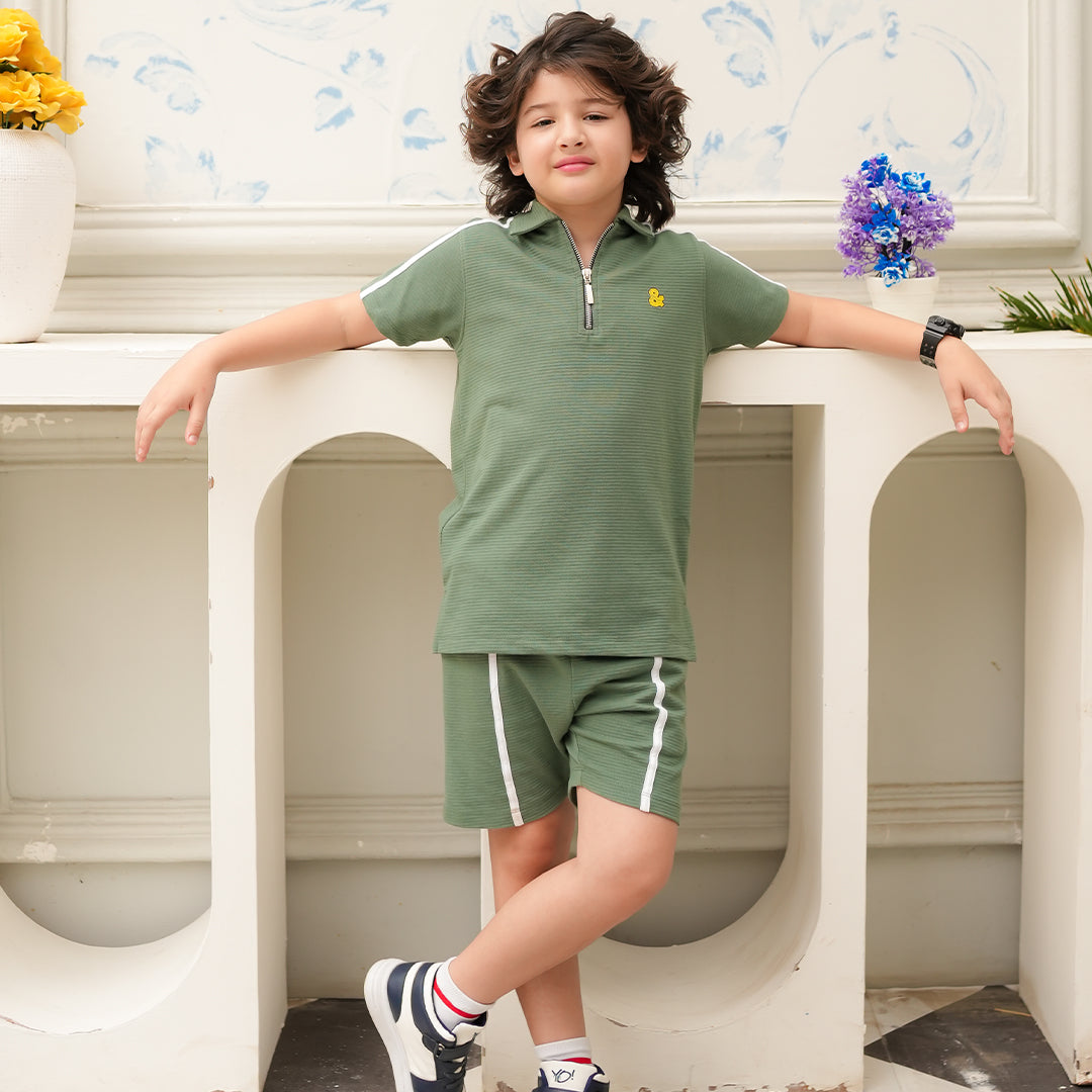Green Zipper Polo 2 Piece Set