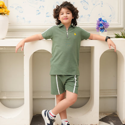 Green Zipper Polo 2 Piece Set