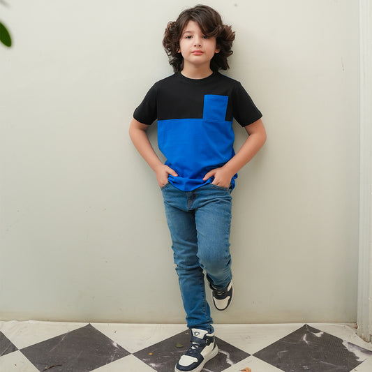 Black & Royal Blue Cut & Sew T-Shirt