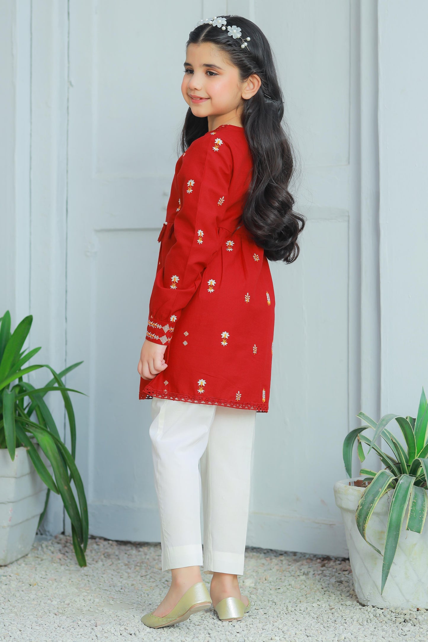 Red Floral Embroidered Kurti