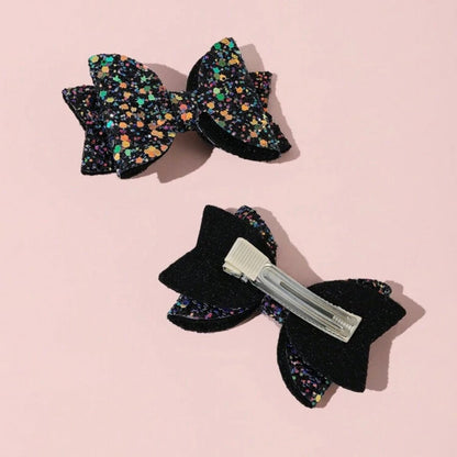 Black Glitter Shiny Bow Hairclip