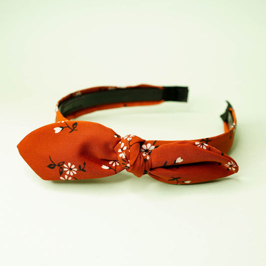 Brown printed bow headband
