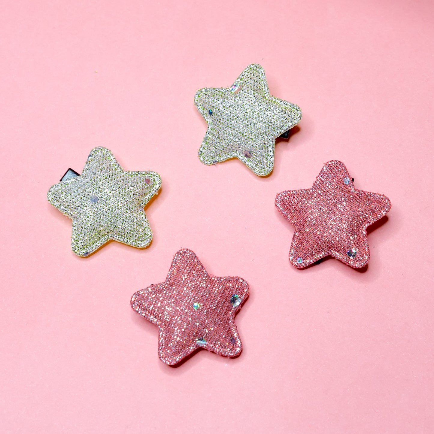 cream & Pink star theme hairclips