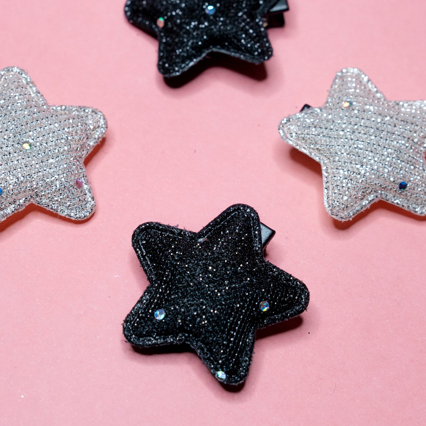 silver & black star theme hairclips