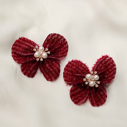 Maroon Rhinestone Pearl Shimmer Hairclip