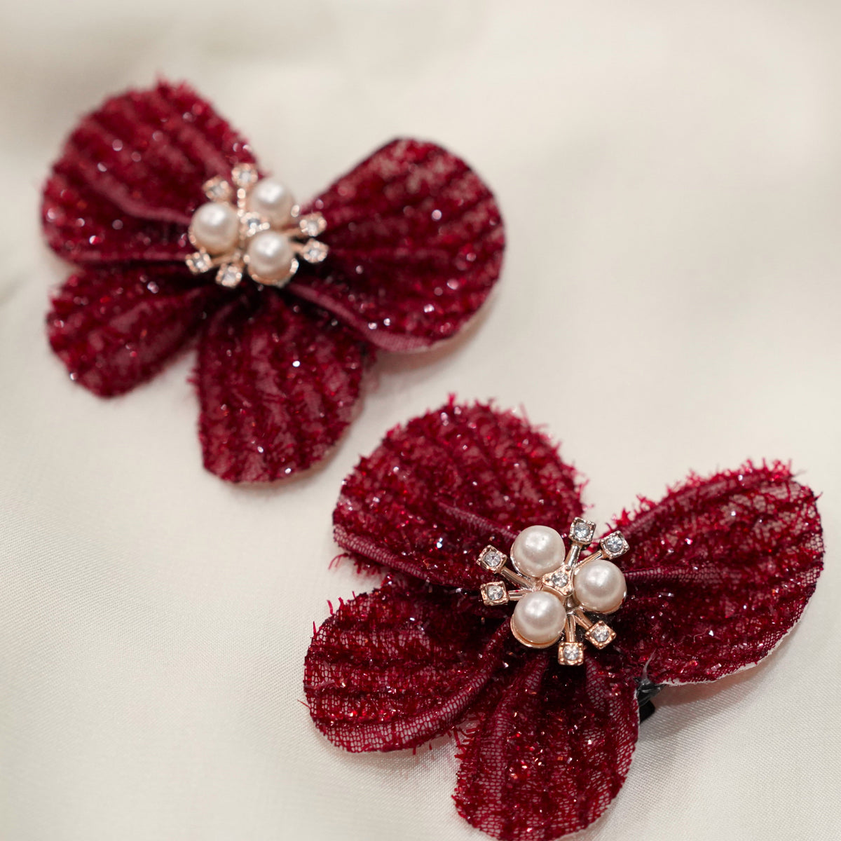 Maroon Rhinestone Pearl Shimmer Hairclip