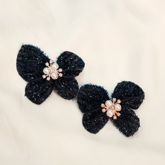 Dark Blue Rhinestone Pearl Shimmer Hairclip