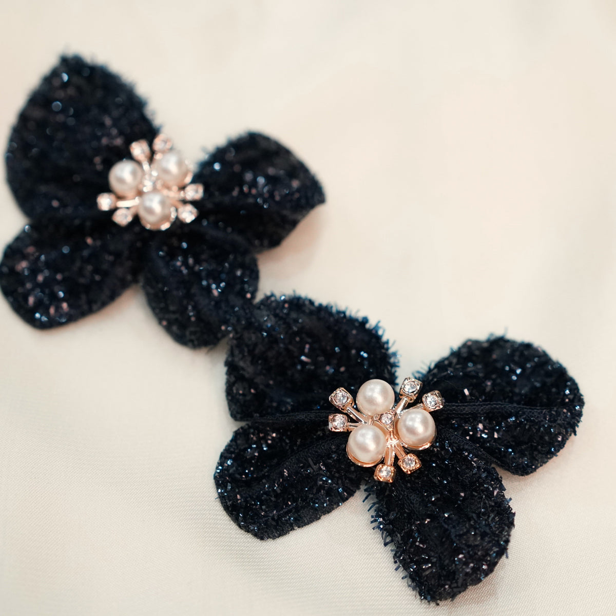 Dark Blue Rhinestone Pearl Shimmer Hairclip