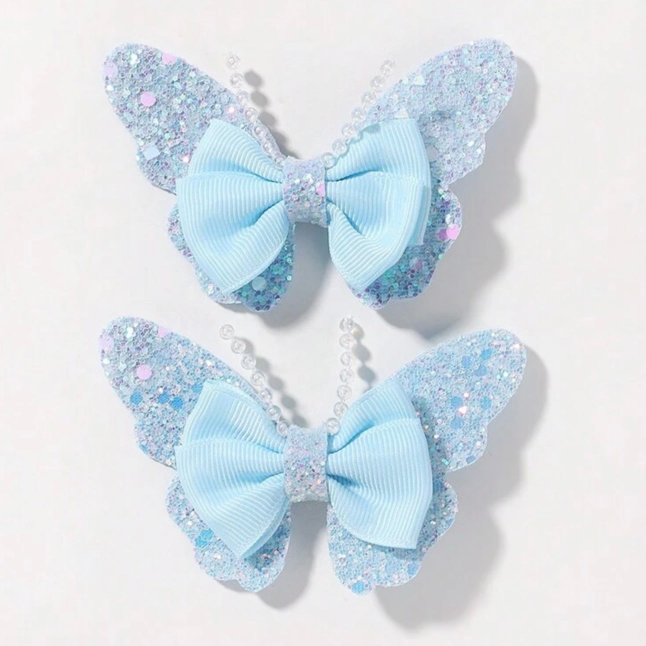Blue Shimmery Butterfly Hairclips