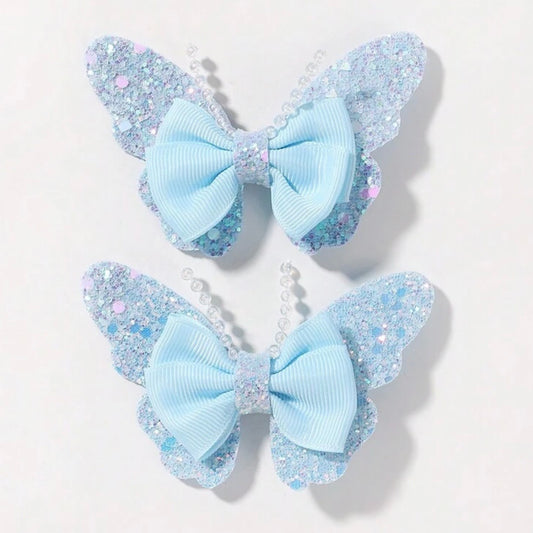 Blue Shimmery Butterfly Hairclips