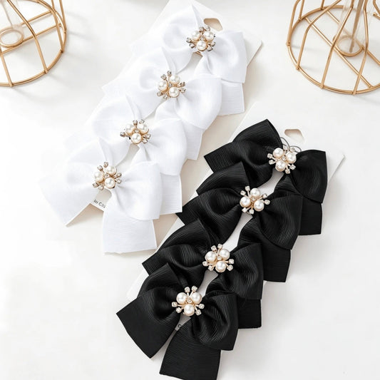 Rhinestone pearl bow decor hairclip