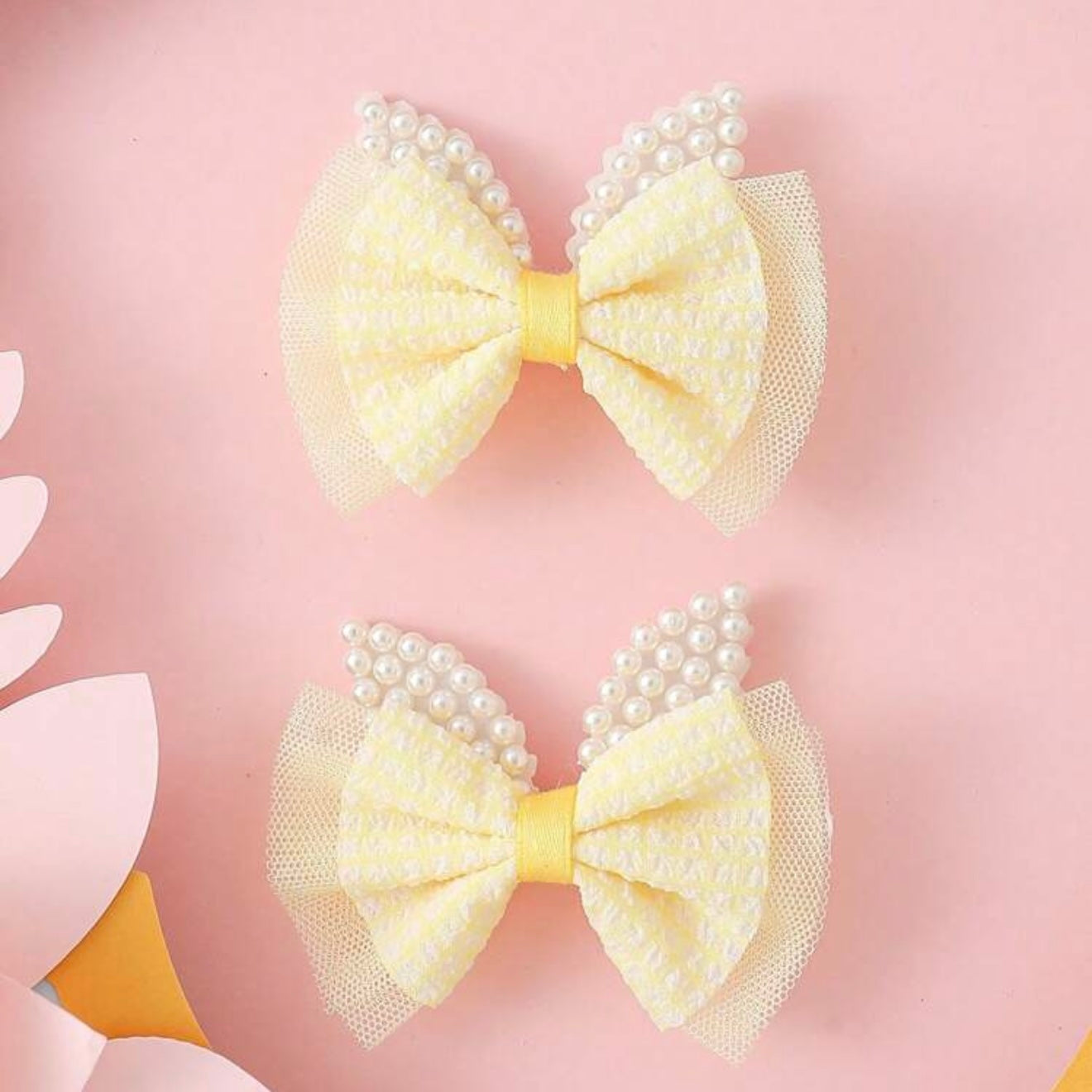 Yellow Pearl Bow Hairclip