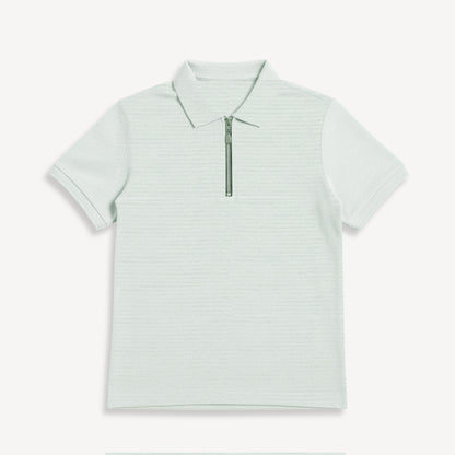 Grey Textured Zipper Polo