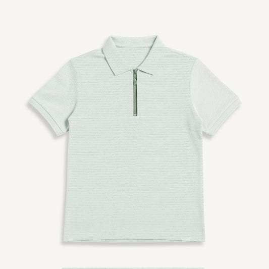 Grey Textured Zipper Polo