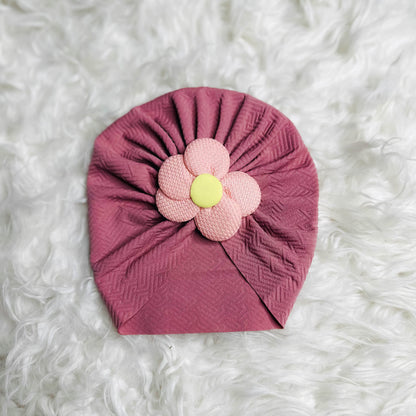 Dusty Rose Pink Floral Baby Turban Cap