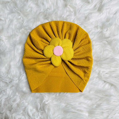 Mustard Floral Baby Turban Cap