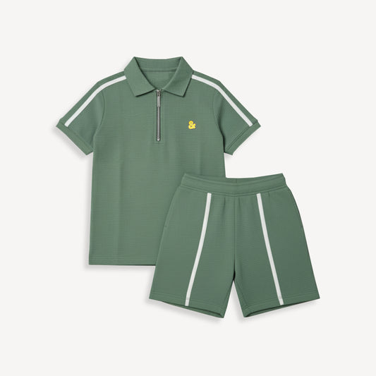 Green Zipper Polo 2 Piece Set