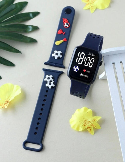 Navy Kids Smartwatch with Soccer Graphics – 50m Waterproof