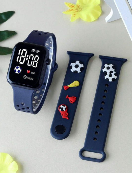 Navy Kids Smartwatch with Soccer Graphics – 50m Waterproof