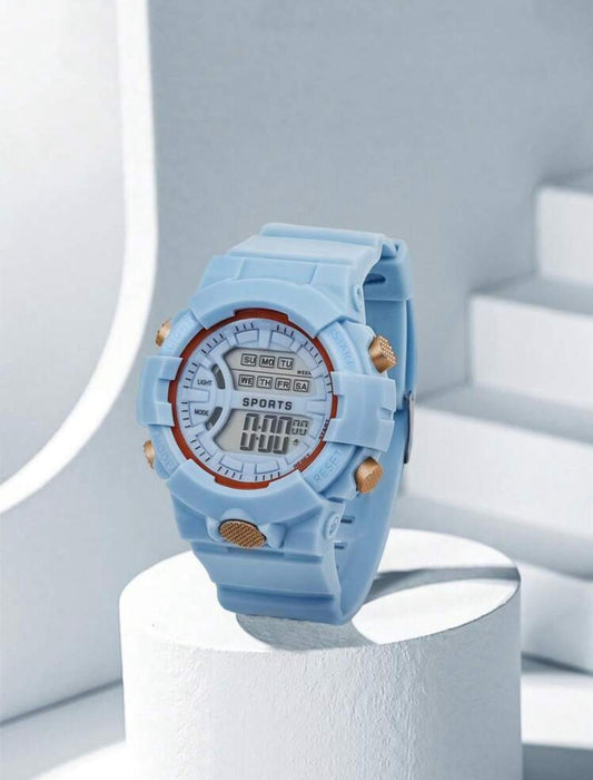 Blue electronic sports watch