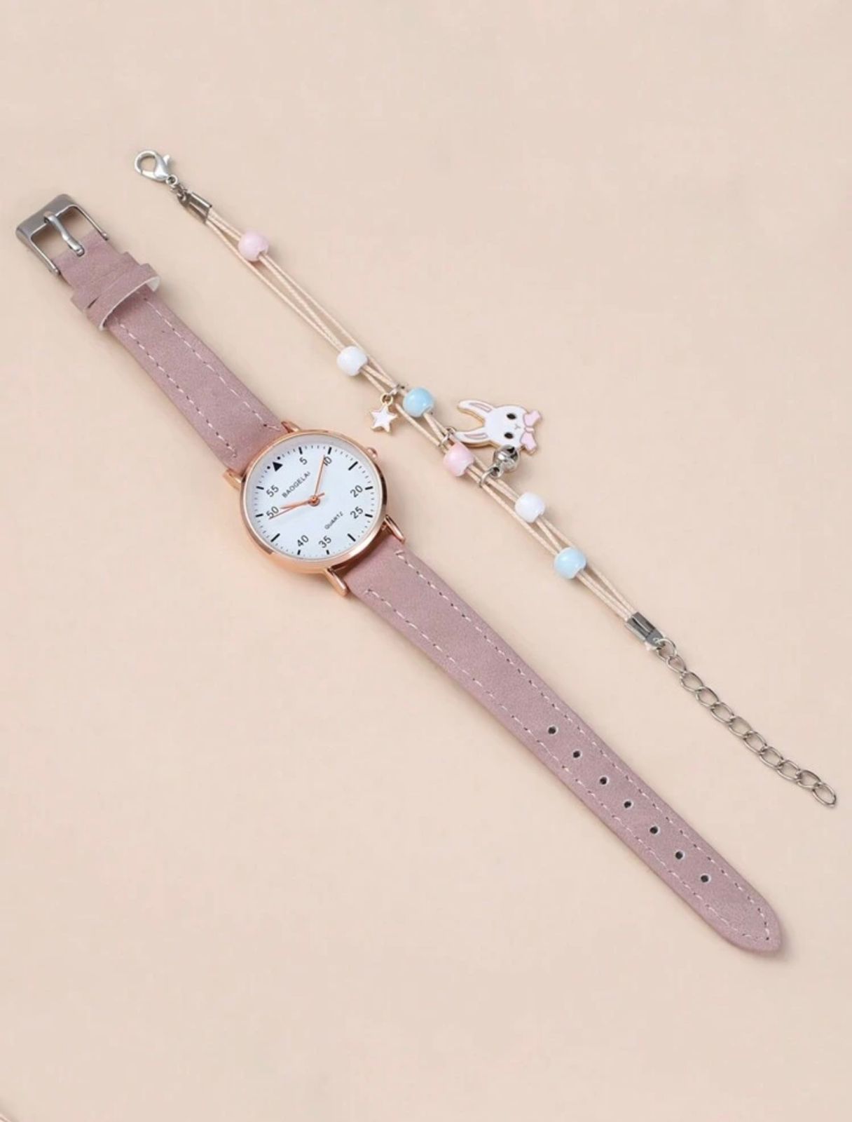 Pink leather strap with bracelet