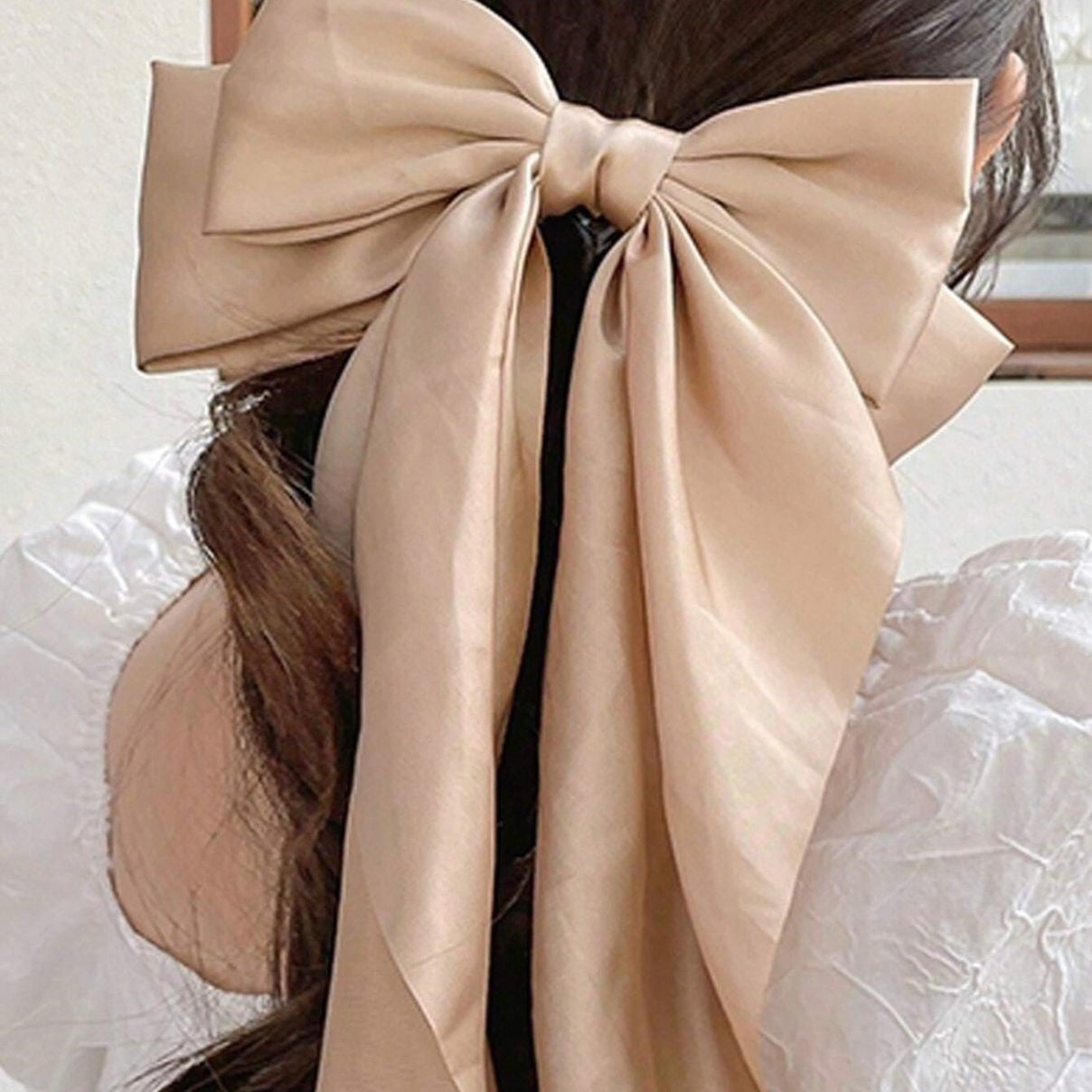 beige double bow knot hairclip