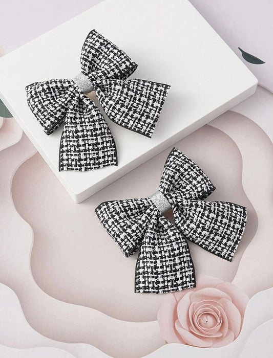 black plaid bow decor hairclip