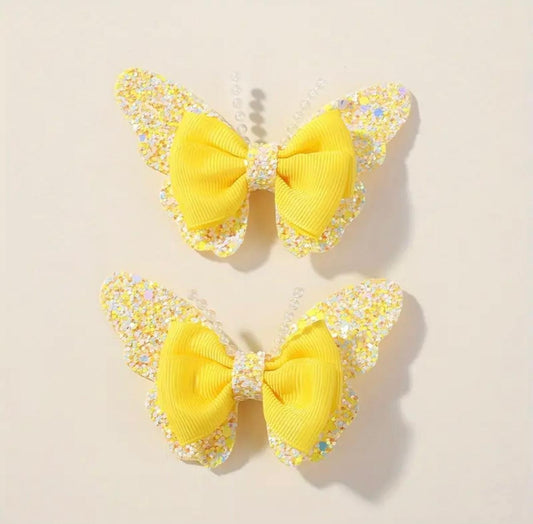Yellow Pearl Butterfly theme Hairclips