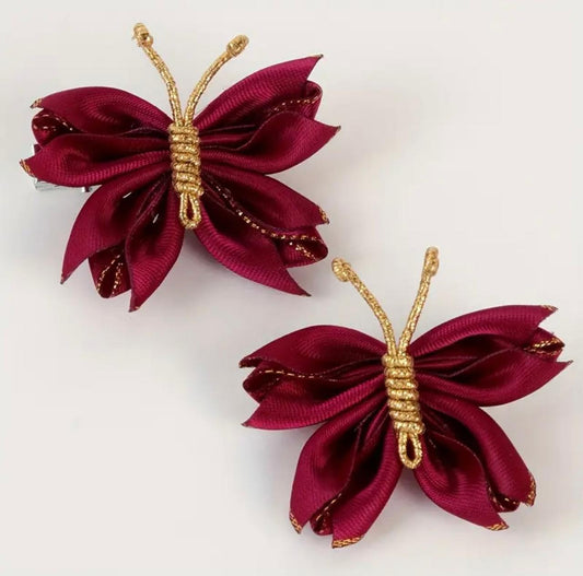 wine red butterfly rhinestone hairclip