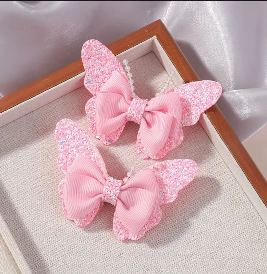 pink glittery bead butterfly hairclip