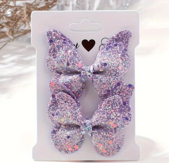 Purple Glitter Butterfly Hairclips